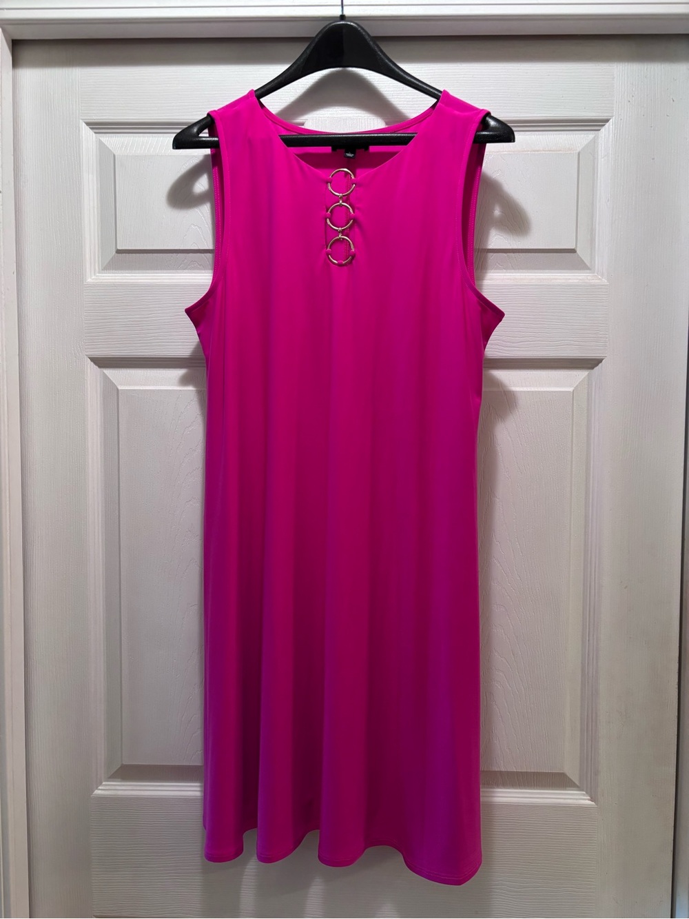 MSK Hot Pink Sleeveless Midi Dress with Ring Accents